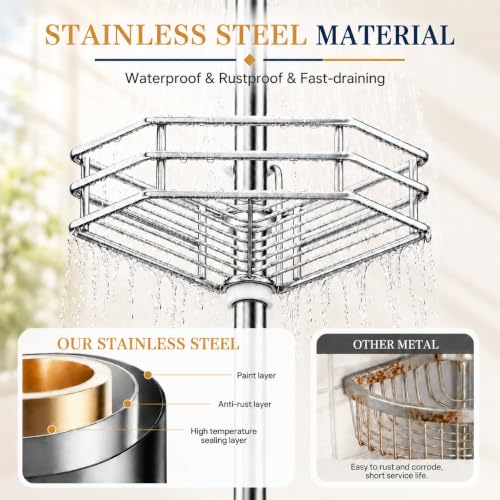 SEIRIONE Rustproof Corner Shower Caddy Tension Pole for Bathroom - Image 4