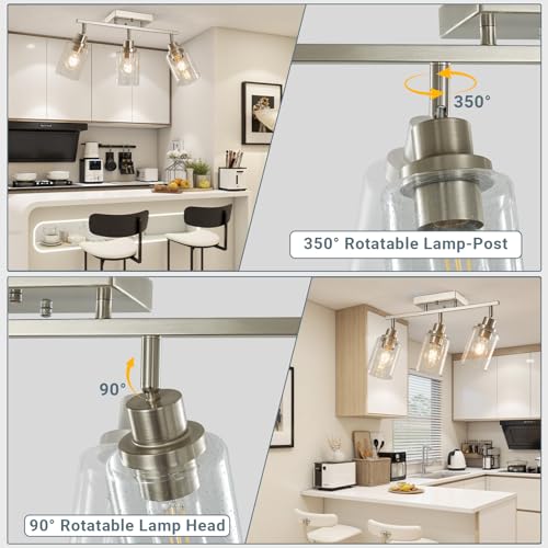 LOUSACE 3-Light Brushed Nickel Track Lighting, Modern Flush Mount - Image 3