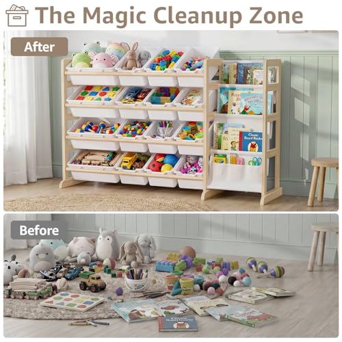 NUTIKAS Toy Storage Organizer with Bookshelf - Wooden 16 - Image 6