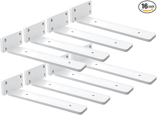 8 Pack Shelf Brackets White 10 Inch Floating Shelf Bracket 1/5 inch Thick Heavy Duty Hidden Shelf Brackets Iron Metal Brackets for Shelf Support with Screw Included