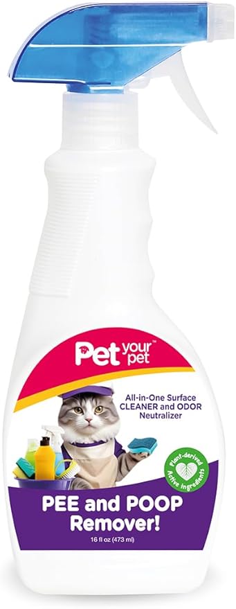 Cat Pee and Poop Remover 16 fl Oz – All-in-One Pet Stain and Odor Remover with Plant-Derived Ingredients – Stain and Odor Removers for Upholstery, Carpets & Hard Floors