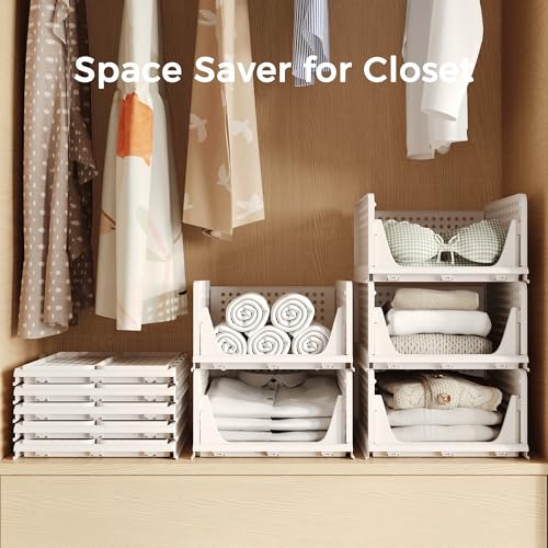 Pinkpum Stackable Plastic Storage Basket, Foldable Closet - Image 7