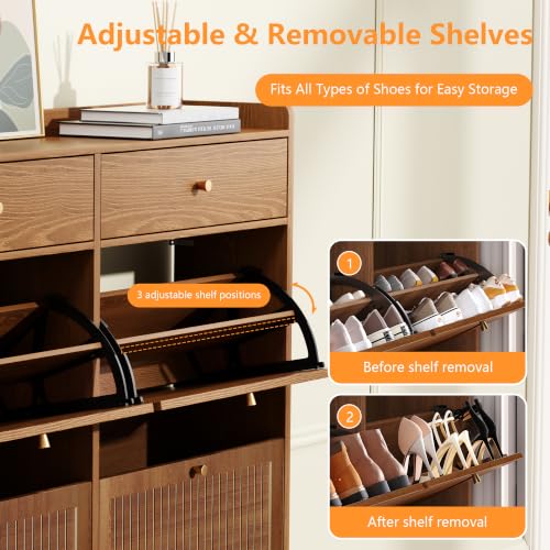 Shoe Storage Cabinet for Entryway with 6 Flip Drawers, Walnut - Image 5