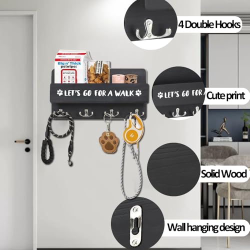 Wood Dog Leash Holder for Wall, with 4 Double Key Hooks - Image 7