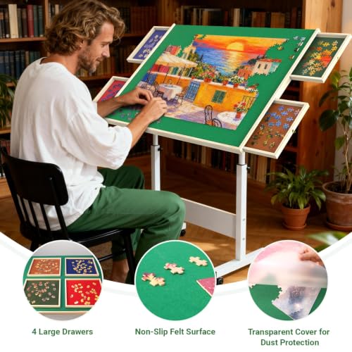Wooden Puzzle Table with Cover and Drawers – 1500 Piece - Image 3