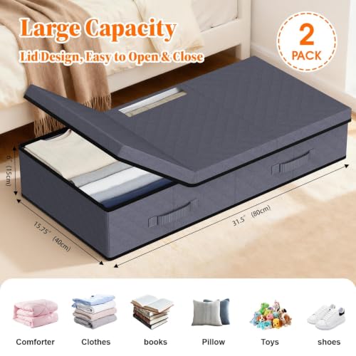 Under Bed Storage Containers with Lids, 2 Pack Foldable Grey - Image 3