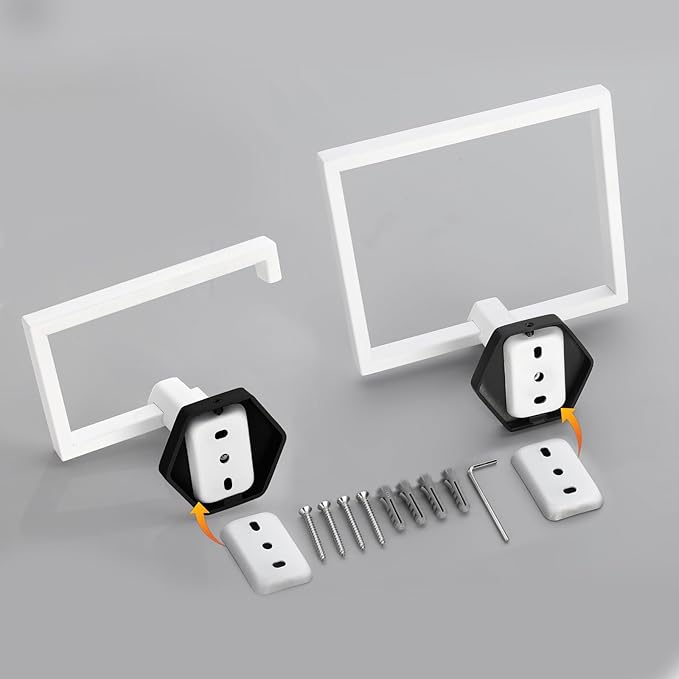 GERZWY Bathroom 2-Piece Hardware Set Stainless Steel Wall Mount - Towel Ring Toilet Paper Holder, White & Black