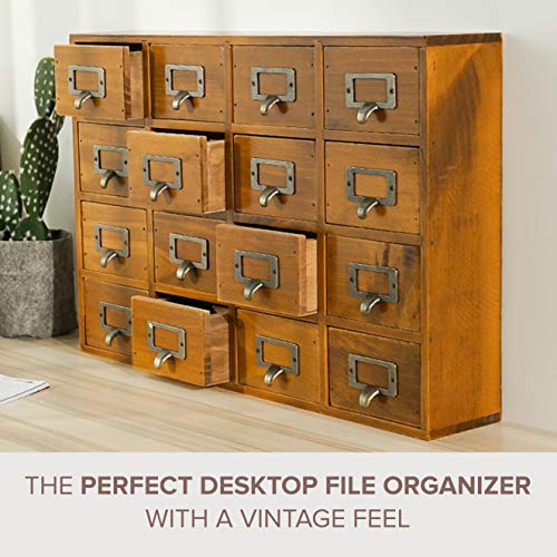 Card Catalog Desk Drawer Organizer - Wooden Storage Box with 16 - Image 6
