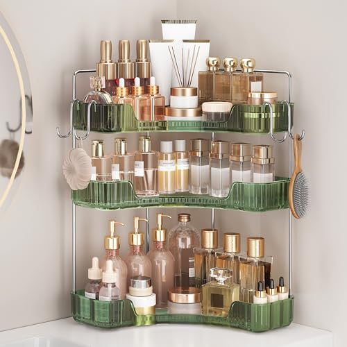 3-Tier Green Corner Organizer, PET Counter Storage with Hooks - Image 2