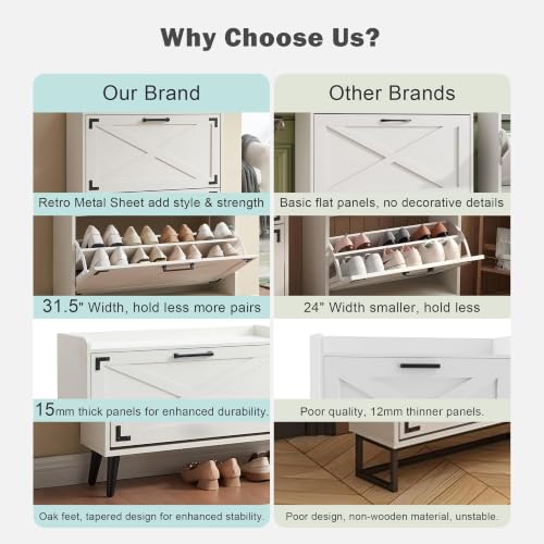 Farmhouse Shoe Storage Cabinet with 2 Flip Drawers & Barn Door - Image 5
