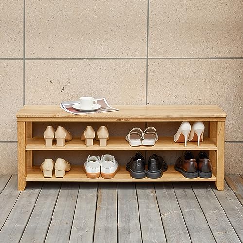 Natural Real Wood Shoe Rack Storage Bench, 11.81"x 45.7"x 16.54" - Image 2