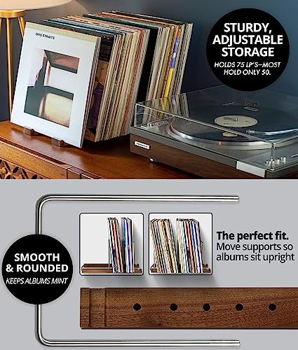 Vinyl Record Storage Holder, 75 LPs, Solid Walnut & Steel - Image 6