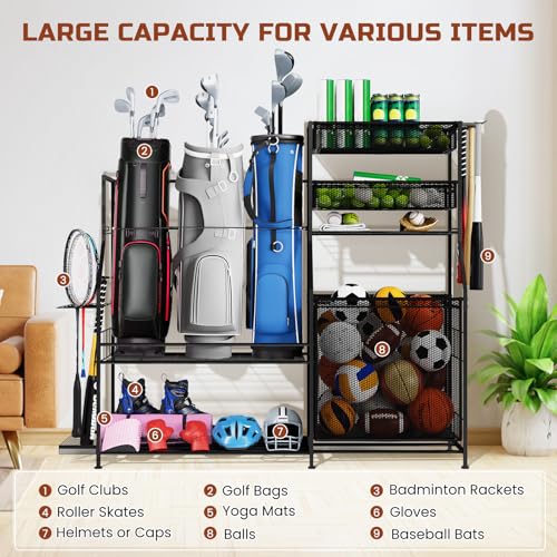 Garage Sports Equipment Organizer,3 Golf Bags Storage Stand - Image 6