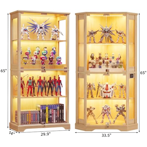 Farmhouse Glass Display Cabinet, Natural Curio Cabinet Set of 2 - Image 4
