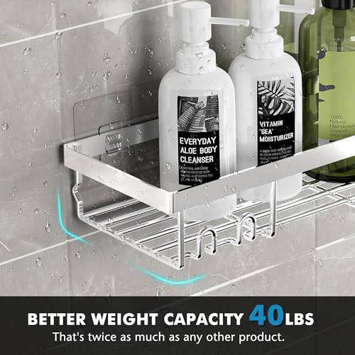 Moforoco Shower Caddy Shelf Organizer Rack, Self Adhesive Black - Image 3