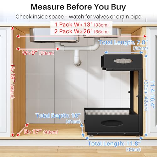 Under Sink Organizer, 2 Pack 2 Tier Pull Out Under Cabinet - Image 3