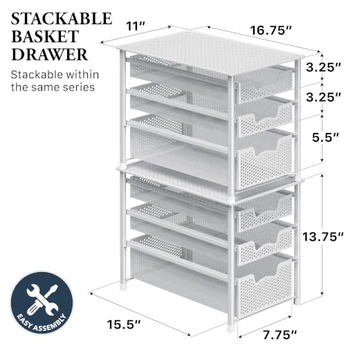 Simple Houseware 3 Tier White Alloy Steel Sliding Basket - Image 3