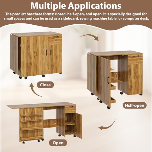 Sewing Table Folding – Storage Shelves Sliding Drawer - Image 6