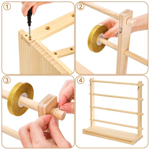 Tosnail Wooden Ribbon Organizer Rack, 4 Tier Ribbon Spool Holder - Image 4