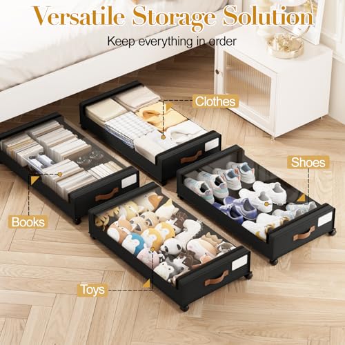 Yecaye 60L Under Bed Storage with Wheels, 2 Pack, Black - Image 7