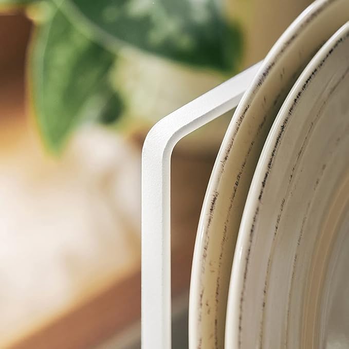 4PCS Plate Holders Organizer, Metal Dish Storage Dying Display Rack for Cabinet, Counter and Cupboard - White， 2 Small and 2 Large