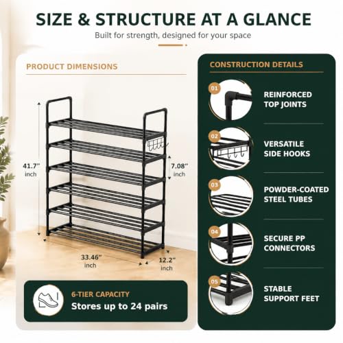 Hsscblet 6 Tiers Metal Shoe Rack,Adjustable Shoe Shelf Storage - Image 6