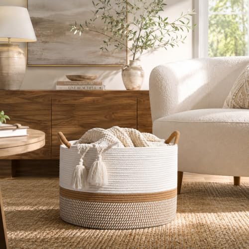 KAKAMAY Large Blanket Basket with Handles, Storage Basket - Image 7