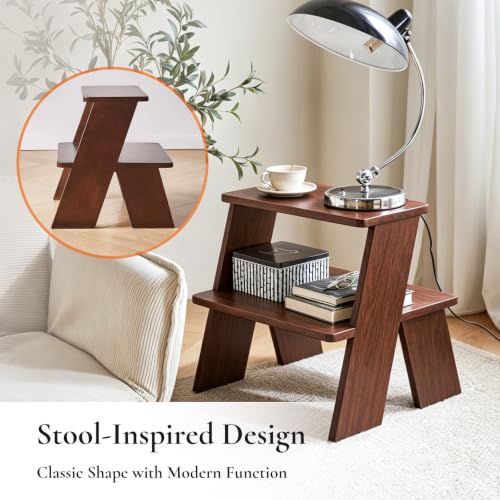 2-Tier End Table, Solid Rubber Wood Stool-Style Side Table - Image 5
