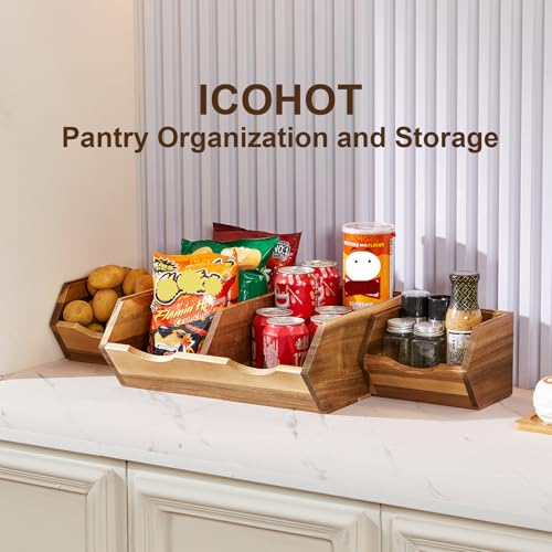 Acacia Wood Pantry Storage Bins, Stackable Storage Baskets - Image 5
