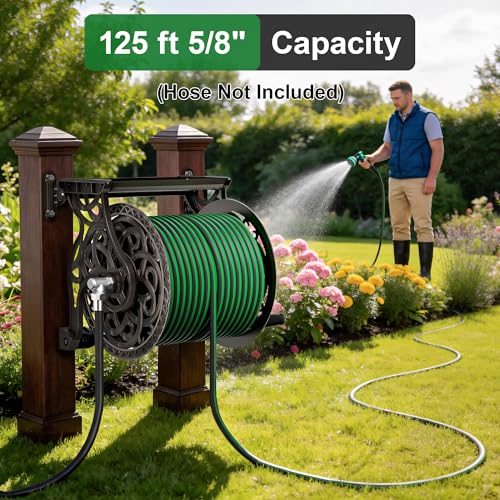 Garden Hose Reel Wall Mount Metal, Holds 125 ft x 5/8" - Image 3
