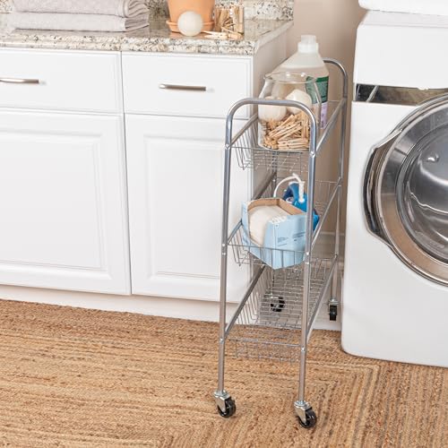 Household Essentials Chrome Iron 3-Basket Storage Cart - Image 4