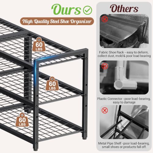3-Tier Shoe Rack for Closet, L-Shape Metal Shelf Holds 18 Pairs - Image 6