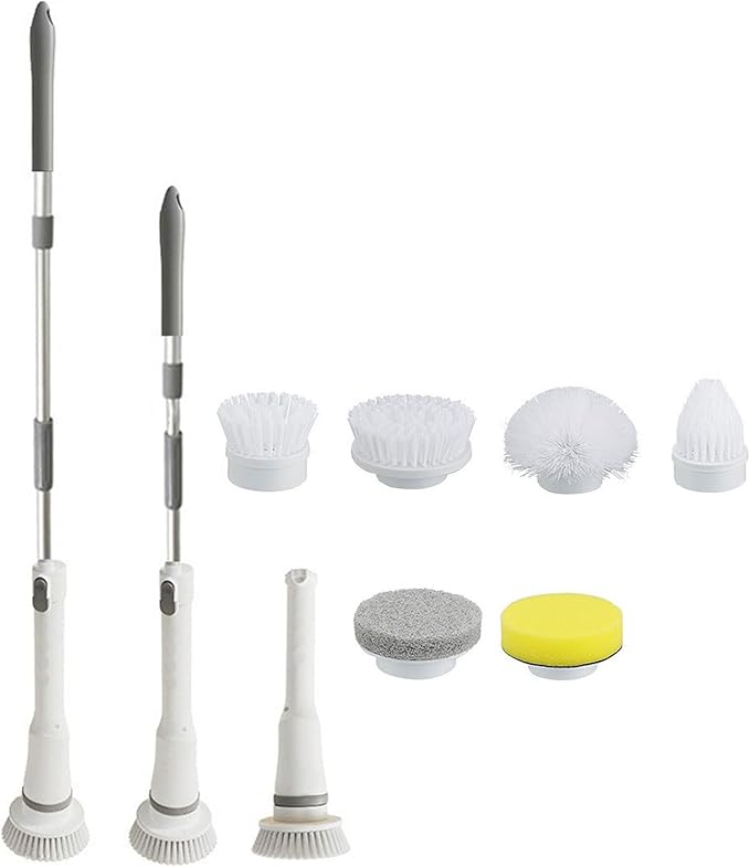 Rechargeable Brush with 6 Replaceable Brush Heads for Bathroom Electric Scrubber Cordless Power Scrubber