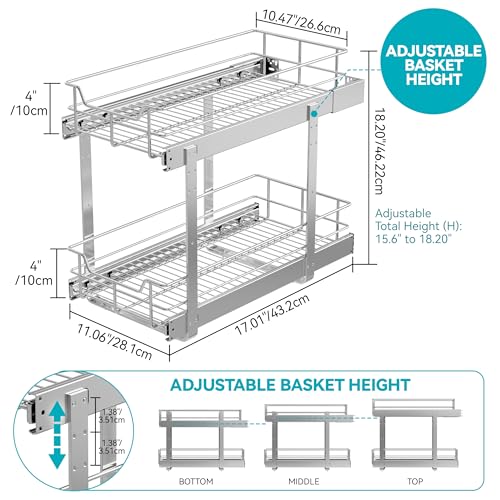 2 Tier Pull Out Cabinet Organizer 11" W X 22" D, Chromed - Image 3
