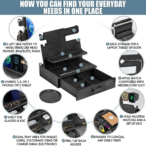 Black Wood Phone Docking Station for up to 3 Phones - Nightstand - Image 3