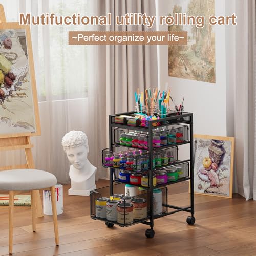 Rolling Utility Cart with 4 Drawers, Craft Organizer and Storage - Image 5
