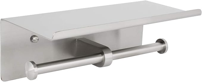 Double Paper Holder, Paper Roll Holder with Shelf, Stainless Steel Roll Holder for or Bathroom Wall Mount Brushed Finish
