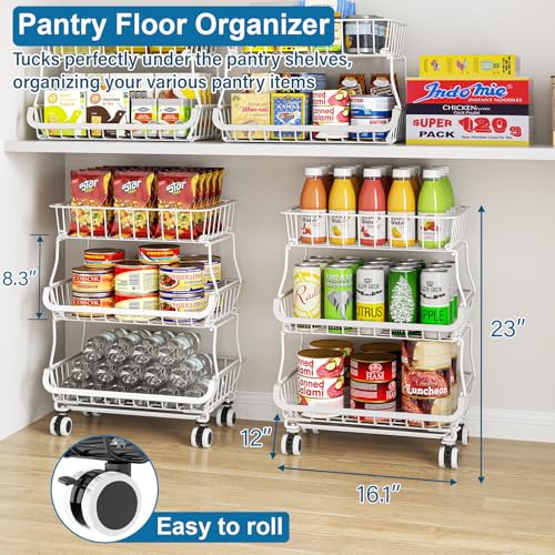 OKZEST 3-Tier Rolling Pantry Floor Organizers and Storage Cart - Image 3