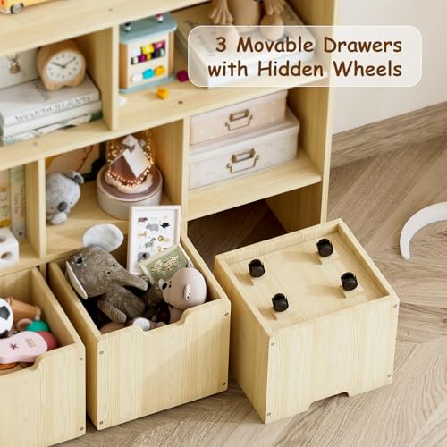 Solid Pine Wood Toy Storage Organizer, Kids Bookshelf - Image 4