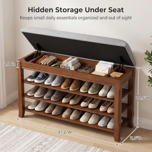 Solid Wood Shoe Rack for Entryway Bench, Flip-Top Soft-Close Lid - Image 3
