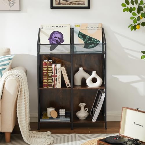 EYOCAL 6 Grids Vinyl Record Storage Holder Rack， Wooden - Image 5