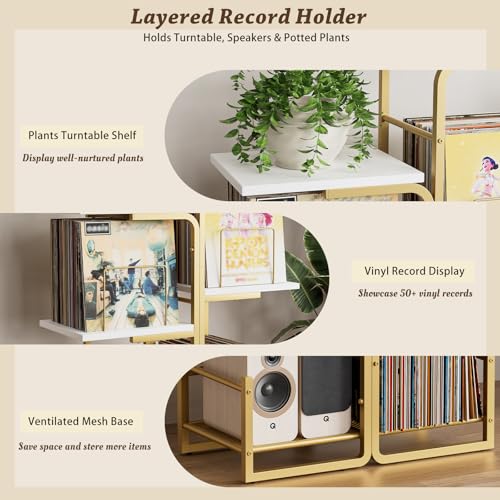 Bikoney Planter-Style Record Player Stand with Vinyl - Image 5