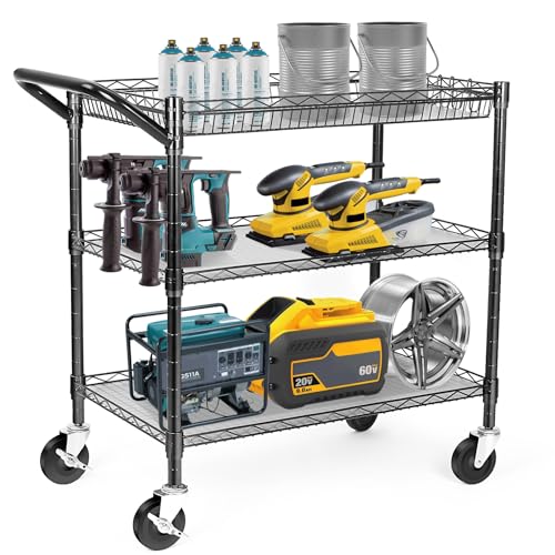 WDT Heavy Duty 3 Tier Utility Cart,Wire Rolling Cart with Wheels - Image 4