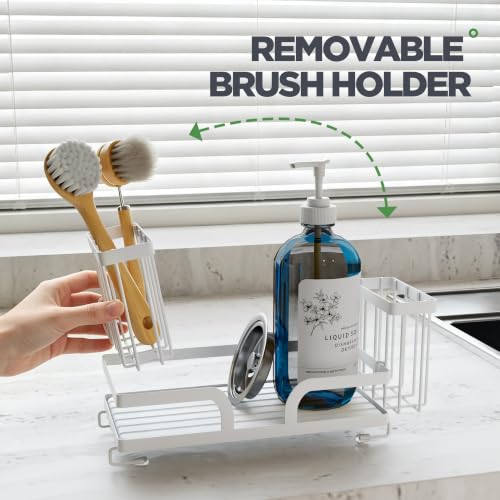 Sponge Holder For Kitchen Sink Caddy With Stone Drying Tray White - Image 7