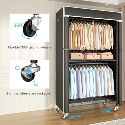 Clothing Rack with Cover, P1C Rolling Closets with Wheels - Image 5