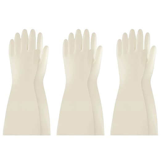 BOOMJOY Nitrile Cleaning Gloves, Long Cuff Dishwashing Gloves Heavy Duty, Reusable Medium Gloves for Kitchen, Bathroom, Gardening, Working, Pet Care - White, 3 Pairs, Size M