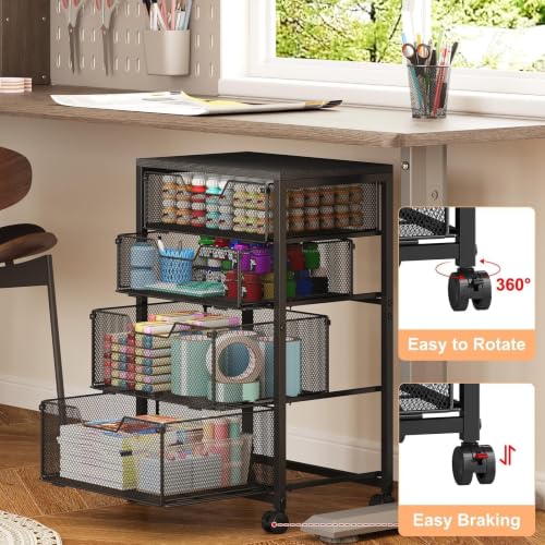 Rolling Cart with Drawers, 4 Drawers Storage Cart, Black - Image 7