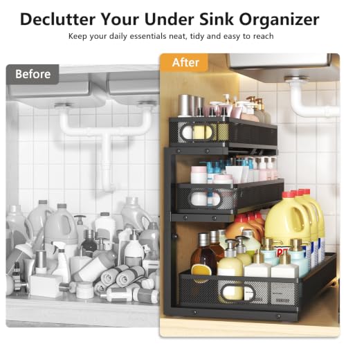 3-Tier Under Sink Organizer, Slide Out Drawer Rack, Black, 2 Pack - Image 6