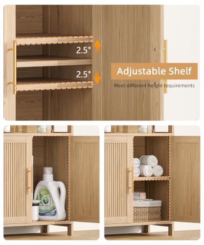 Keehusux Fluted Bathroom Storage Cabinet with 2 Doors & Shelf - Image 5