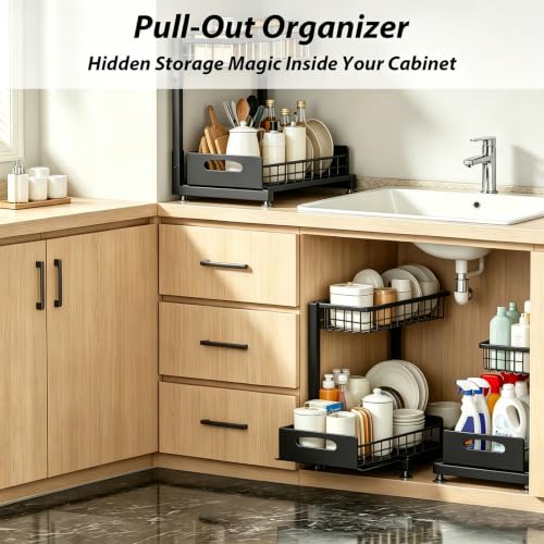 Upgraded Under Sink Organizer, 2 Tier Pull Out Kitchen Cabinet - Image 7